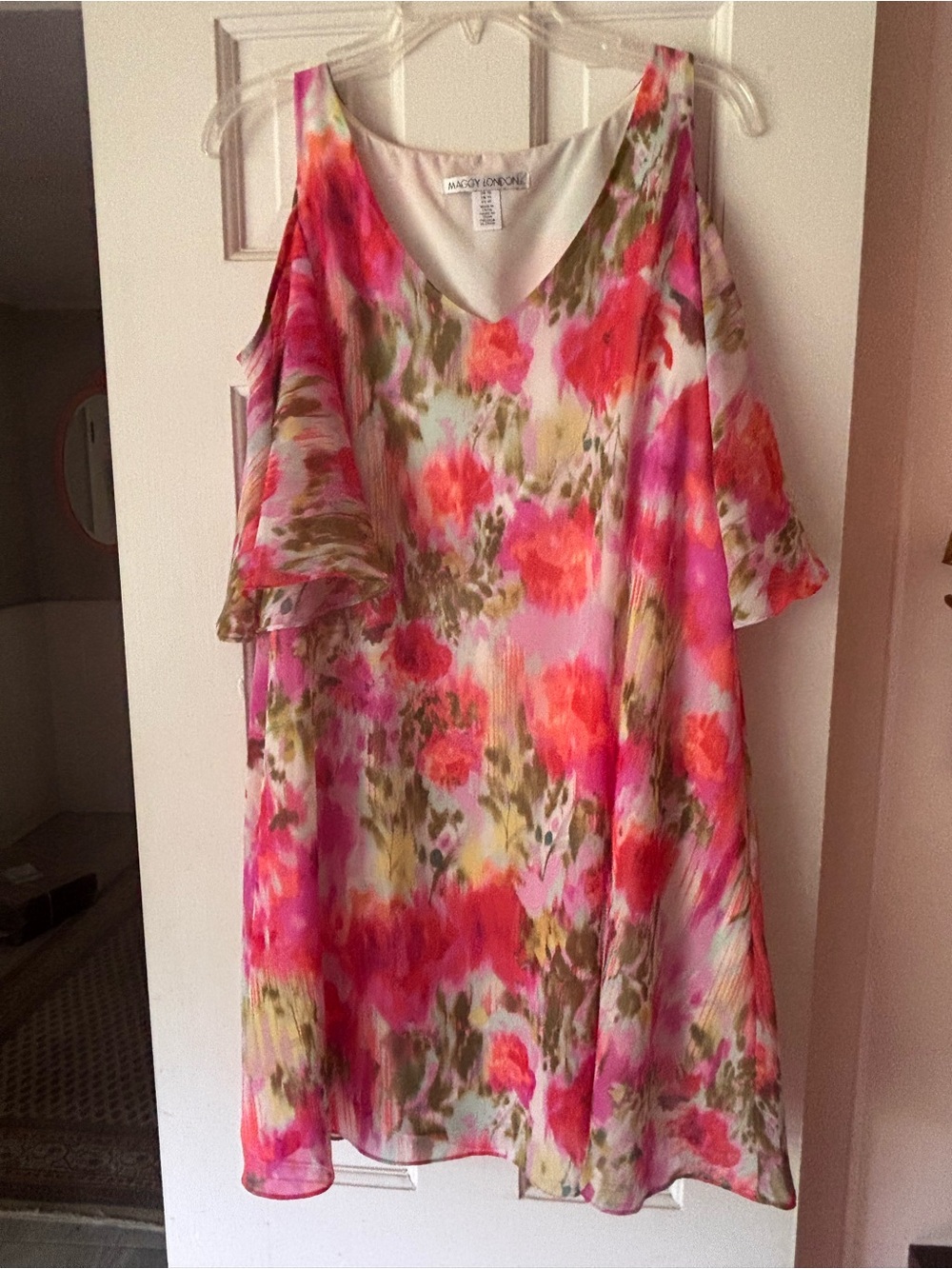 Maggy London Pink Floral One-Shoulder Dress